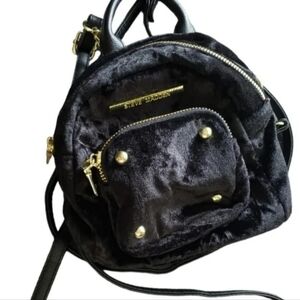 Steve Madden Black Gold Velvet Crossbody Backpack Small